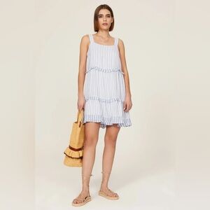 Rails Sandy Ciel Blue White Stripe Linen Rayon Blend Size L